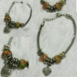☄Mesh Butterflies Crystal Charm Heart Brac…
